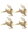 Saro Lifestyle Beaded Reindeer Napkin Ring, Set Of 4 In Gold
