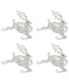 Saro Lifestyle Beaded Reindeer Napkin Ring, Set Of 4 In Silver