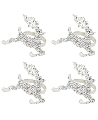 Saro Lifestyle Beaded Reindeer Napkin Ring, Set Of 4 In Silver