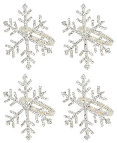 Saro Lifestyle Beaded Snowflake Napkin Ring, Set Of 4 In Silver