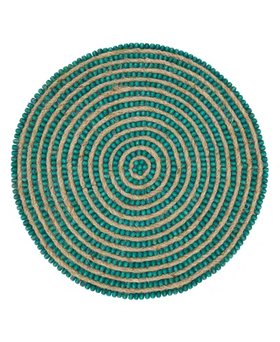 Saro Lifestyle Beaded Spiral Swirl Placemat Set Of 4, 14"x14" In Turquoise
