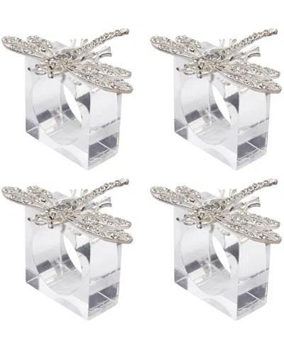 Saro Lifestyle Bejeweled Dragonfly Napkin Ring, Set Of 4 In Silver