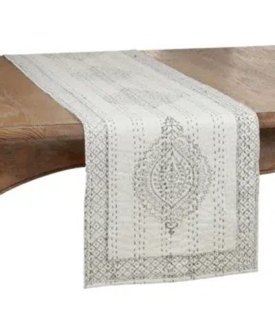 Saro Lifestyle Block Print Taj Kantha Stitch Runner In Gray
