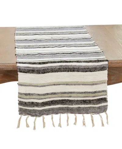 Saro Lifestyle Bohemian Bliss Striped Table Runner, 16"x72" In Blue-grey