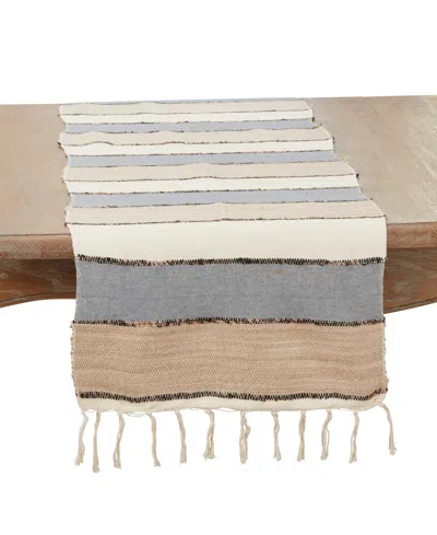 Saro Lifestyle Boho Chic Fringed Stripe Table Runner, 16"x72" In Blue