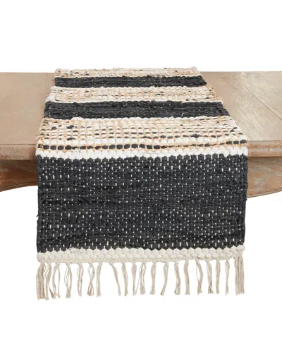 Saro Lifestyle Boho Leather Chindi Fringed Table Runner, 16"x72" In Brown