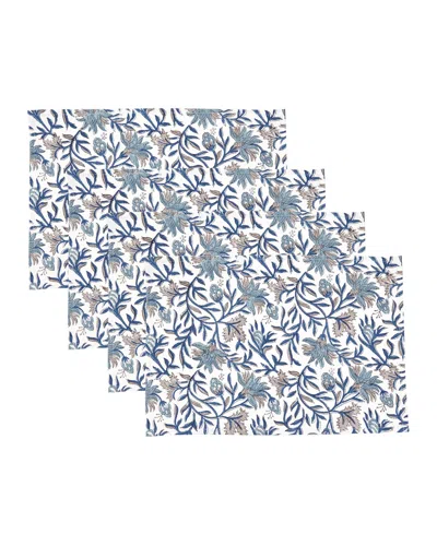 Saro Lifestyle Botanical Floral Cotton Placemats, Set Of 4 In Blue