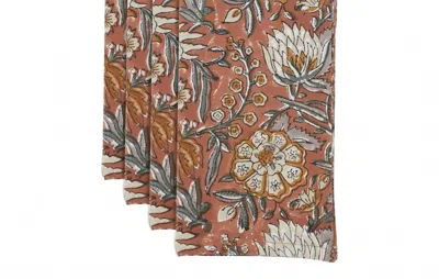 Saro Lifestyle Botanical Pattern Cotton Napkins - Set Of 4 In Rust In Multi