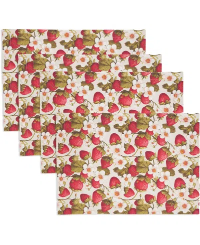 Saro Lifestyle Breezy Juicy Strawberry Cotton Placemats, 14" X 20", Set Of 4 In Multi
