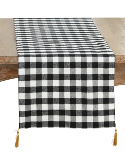 Saro Lifestyle Buffalo Plaid Merry Table Runner, 16" X 72" In Black
