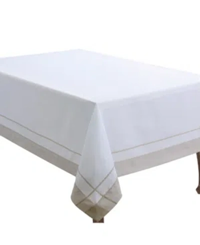 Saro Lifestyle Casual Tablecloth With Banded Border Design, 90" X 72" In Open White