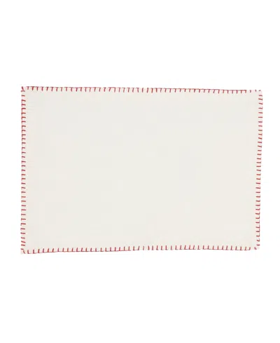 Saro Lifestyle Celena Collection Whip Stitched Design Cotton Placemat Set Of 12, 13"x19" In White,red