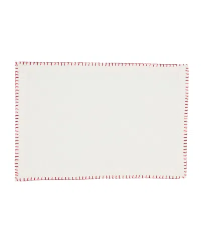 Saro Lifestyle Celena Collection Whip Stitched Design Cotton Placemat Set Of 8 13"x19" In White,red