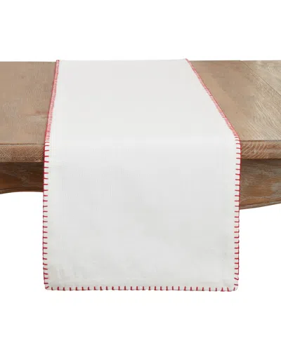 Saro Lifestyle Celena Collection Whip Stitched Design Cotton Table Runner, 13"x72" In White,red