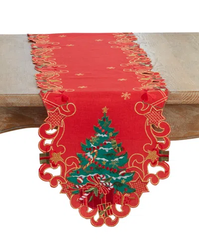 Saro Lifestyle Christmas Tree Table Runner, 14" X 72" In Red