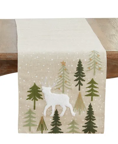 Saro Lifestyle Christmas Trees And Deer Table Runner, 16" X 70" In Brown