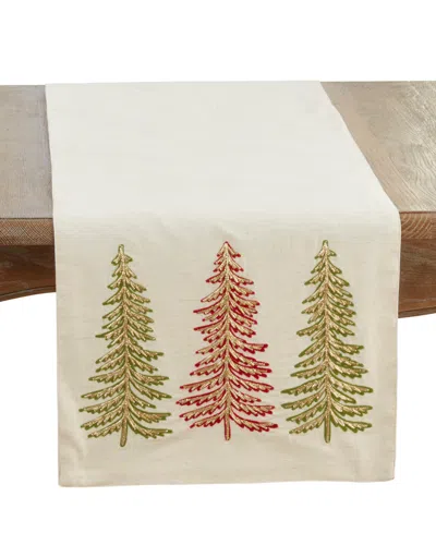 Saro Lifestyle Christmas Trees Table Runner, 16" X 72" In Brown