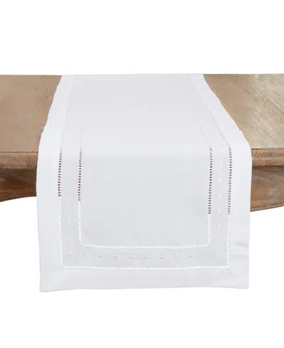 Saro Lifestyle Classic Hemstitch With Embroidered Border Table Runner, 16"x120" In White