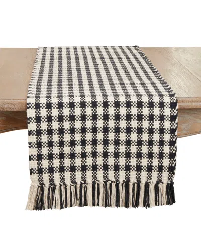 Saro Lifestyle Classic Houndstooth Fringe Table Runner, 16"x72" In Black