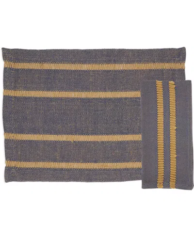 Saro Lifestyle Classic Stripe Placemats And Napkins, Set Of 8 In Navy Blue