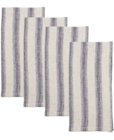 Saro Lifestyle Classic Striped Pure Linen Napkins, 20" X 20" In French Blue