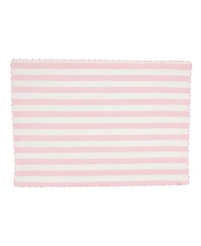 Saro Lifestyle Classic Striped Whipstitch Pom Pom Placemat Set Of 4,14"x20" In Pink