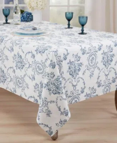 Saro Lifestyle Classic Toile Floral Linen Blend Tablecloth In Blue