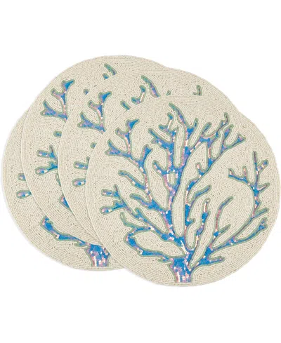 Saro Lifestyle Coastal Coral Beaded Placemats, 15" Round In Aqua