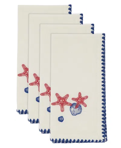Saro Lifestyle Coastal Motif Cotton Decorative Napkins, Set Of 4 In Multi