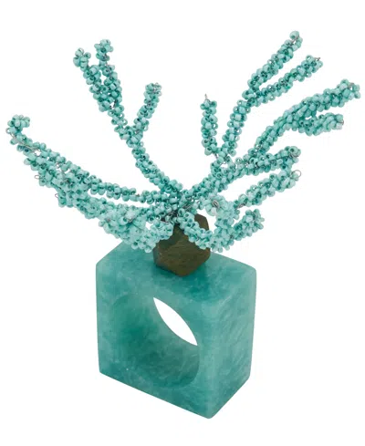 Saro Lifestyle Coral Breeze Beaded Resin Napkin Ring Set Of 4, In Aqua