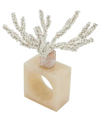 Saro Lifestyle Coral Breeze Beaded Resin Napkin Ring Set Of 4, In White