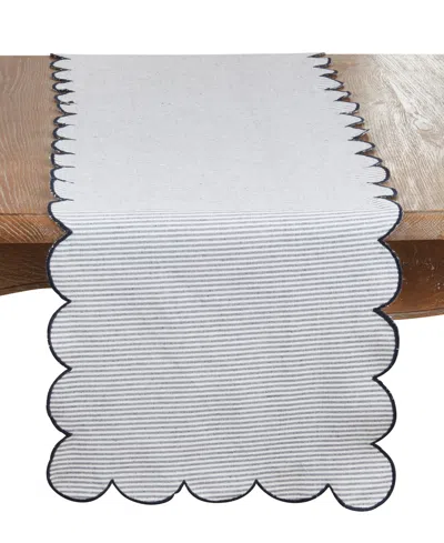 Saro Lifestyle Cotton Striped Scalloped Table Runner, 16" X 72" In Blue