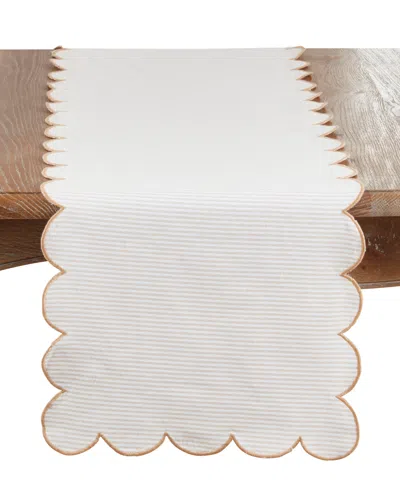 Saro Lifestyle Cotton Striped Scalloped Table Runner, 16" X 72" In White