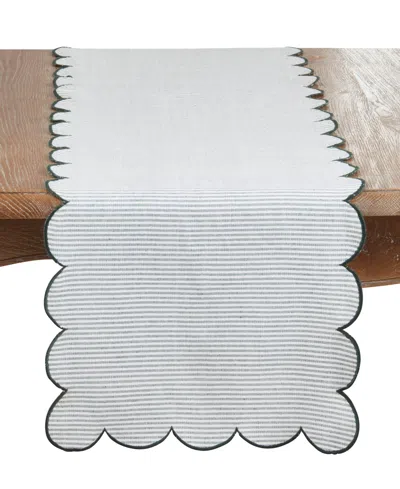 Saro Lifestyle Cotton Striped Scalloped Table Runner, 16" X 72" In Gray