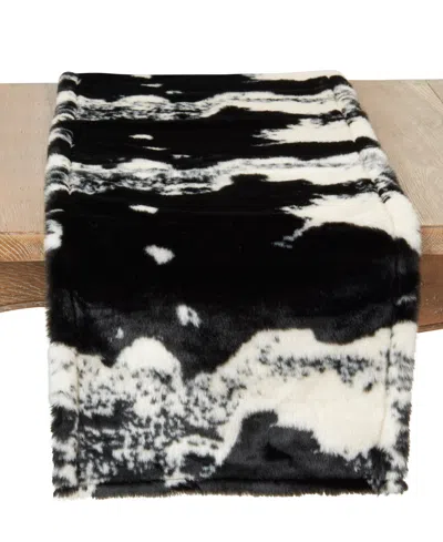 Saro Lifestyle Cow Hide Design Faux Fur Table Runner, 16" X 120" In Black