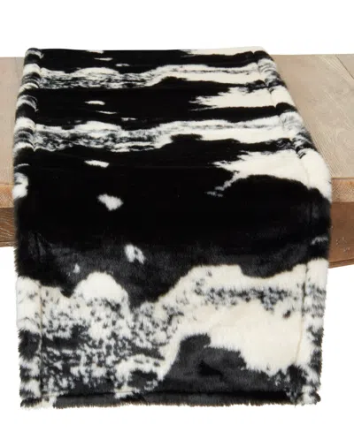 Saro Lifestyle Cow Hide Design Faux Fur Table Runner, 16" X 54" In Black