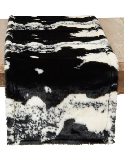 Saro Lifestyle Cow Hide Design Faux Fur Table Runner, 16" X 72" In Black