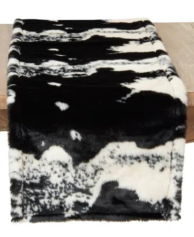 Saro Lifestyle Cow Hide Design Faux Fur Table Runner, 16" X 90" In Black