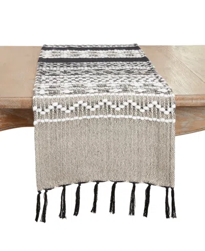 Saro Lifestyle Crafted Multi-pattern Fringed Table Runner, 16"x72" In Neutral