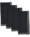 Saro Lifestyle Double Line Embroidered Linen Napkins, 20" X 20" In Black