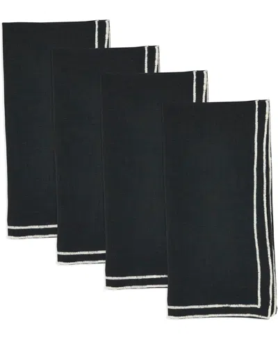 Saro Lifestyle Double Line Embroidered Linen Napkins, 20" X 20" In Black
