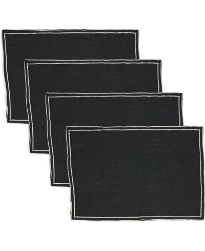 Saro Lifestyle Double Line Embroidered Placemats, 14" X 20" In Black