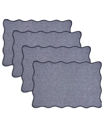 Saro Lifestyle Eco Scallop Border Placemat, Set Of 4 In Blue
