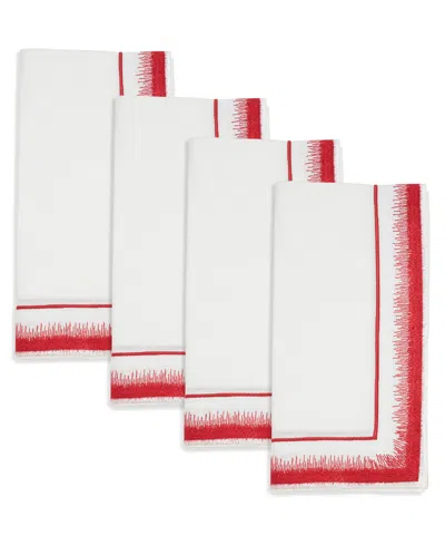 Saro Lifestyle Elegant Embroidery Detail Napkin, Set Of 4 In Red