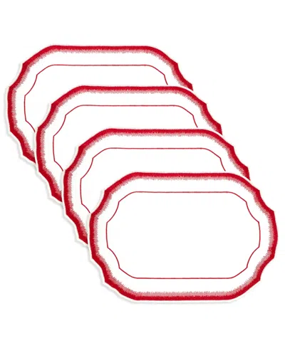 Saro Lifestyle Elegant Embroidery Detail Placemat, Set Of 4 In Red