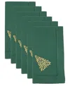 Saro Lifestyle Embr'd Christmas Tree Hemstitch Napkin, Set Of 6 In Green