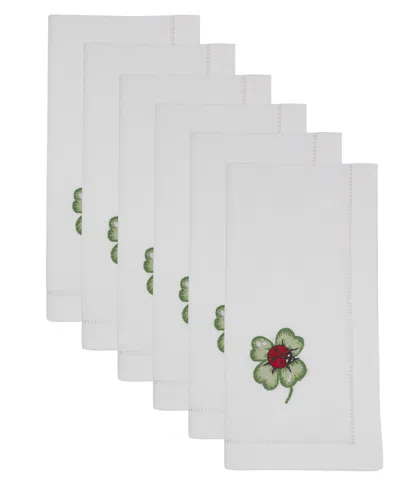 Saro Lifestyle Embr'd Lady Bug Hemstitch Napkin, Set Of 6 In White