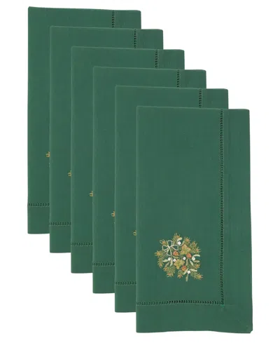 Saro Lifestyle Embr'd Pine Branch Hemstitch Napkin, Set Of 6 In Green