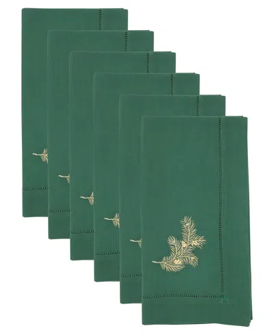 Saro Lifestyle Embr'd Pine Needle Hemstitch Napkin, Set Of 6 In Green