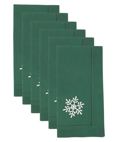 Saro Lifestyle Embr'd Snowflake Hemstitch Napkin, Set Of 6 In Green